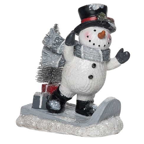 Transpac Resin 5.5 In. Multicolored Christmas Sledding Snowman Figurine ...