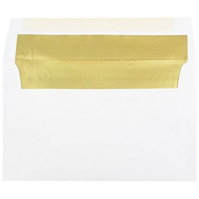 JAM Paper A10 Foil Lined Invitation Envelopes 6 x 9.5 White with Gold Foil 900905660H