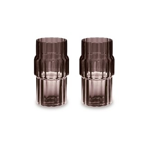 Signature Design by Ashley Dorlow Dark Mauve Glass Decorative Vase Set of 2 - Medium 9" Indoor/Outdoor Fluted Accent Pieces - 1 of 4