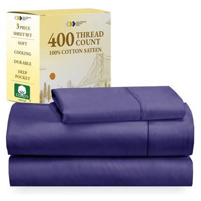 Cotton Sheets Set - Softest 400 Thread Count Bed Sheets, 100% Cotton Sateen, Cooling, Deep Pocket by California Design Den