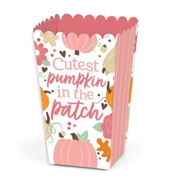Big Dot of Happiness Girl Little Pumpkin - Fall Birthday Party or Baby Shower Favor Popcorn Treat Boxes - Set of 12