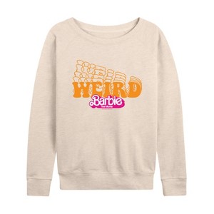 Women's - Barbie - Stacked Weird Barbie Lightweight French Terry Wide Neck Long Sleeve Shirt - 1 of 4