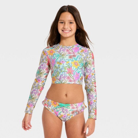 Детские купальники Cat & Jack Girls' 3pc Spring Garden Floral Bikini Set - Cat & Jack™ Green M