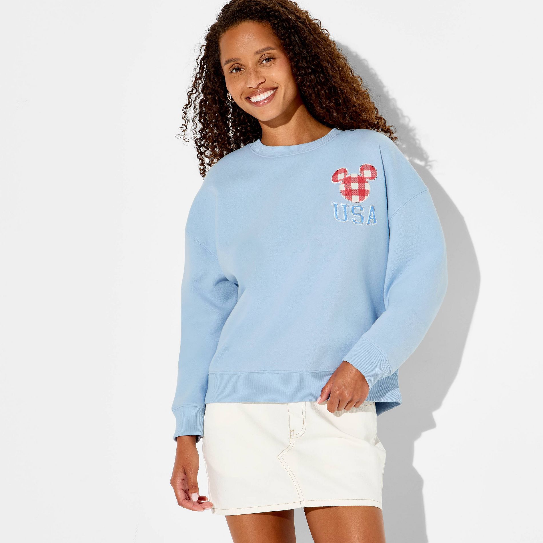 Women's Mickey Balloons Graphic Pullover Sweatshirt - Blue