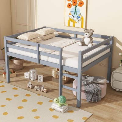 Sapphtopaz Twin Size Loft Bed, Rubber Wood Loft Bed Frame with Strengthened Slats, Ladder, Guardrail, Bed Frame for Kids,Teens,Box Spring Not Required