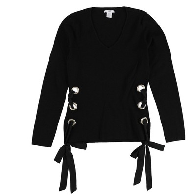 bar III Womens Lace Up Pullover Sweater
