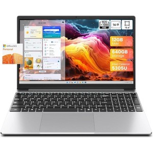jumper 15.6 Inch Laptop, 12GB RAM 640GB Storage, 5305U Processor, Windows 11 Laptops with Office 365, 1080p FHD Screen, 38Wh Battery, Stereo Speakers - 1 of 4