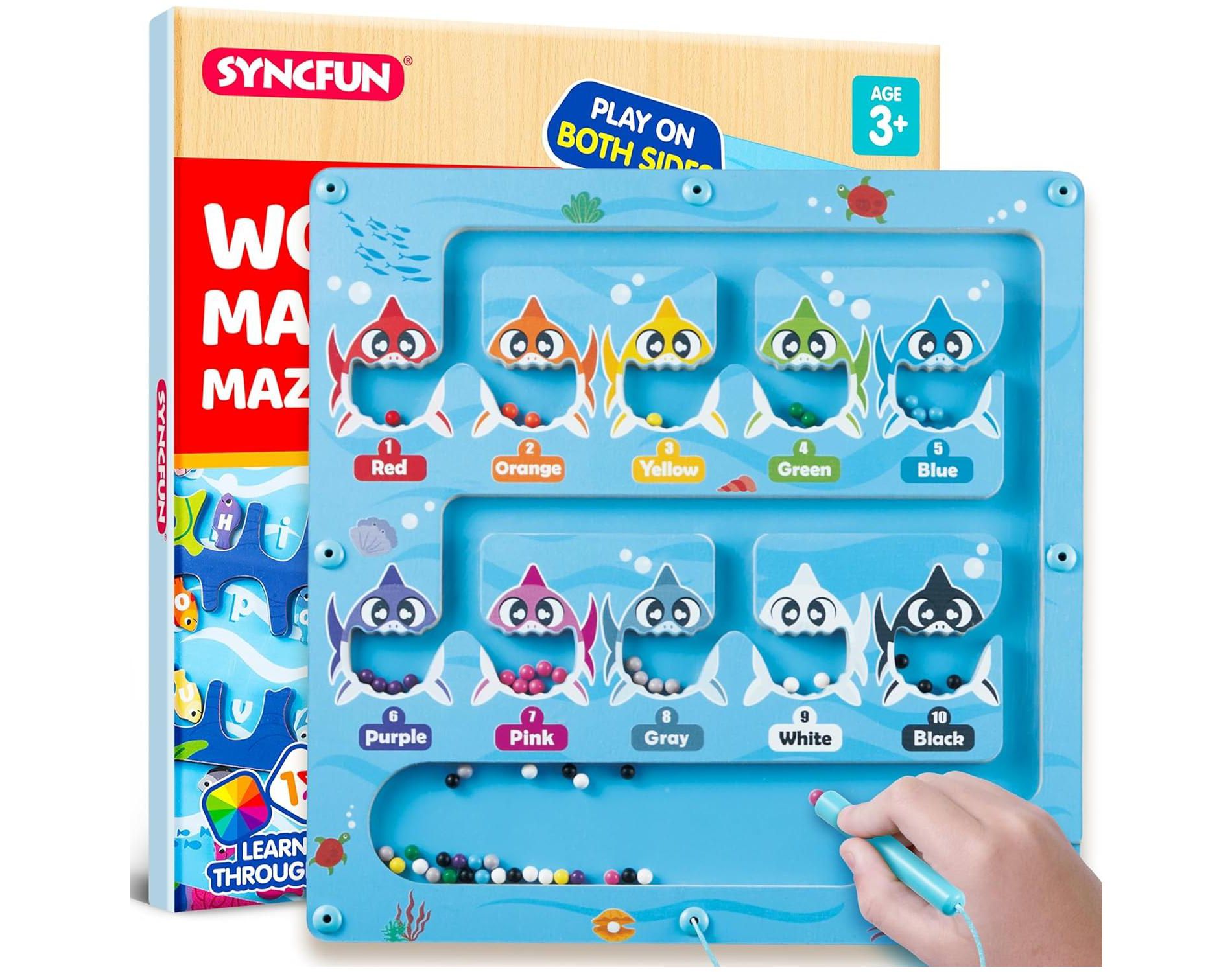 Joyfy Montessori Wooden Magnetic Maze Board for Letter, Color, Number Matching, Educational Easter Xmas Birthday Party Gift for Boys Girls Ages 3-8