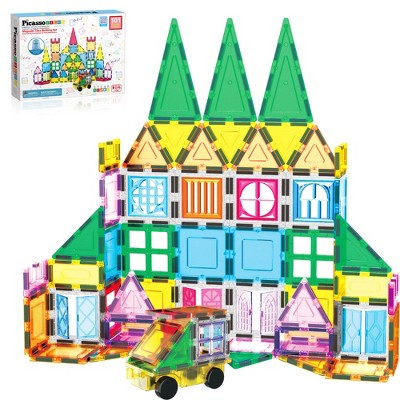 PICASSO-TILES 101 pc Magnetic Tiles, Educational Building Blocks Set with Tote Bag, STEM Toy for Kids