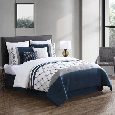 Photo 1 of *NEW* 8pc Queen Ellison Embroidered Colorblock Comforter Bedding Set 