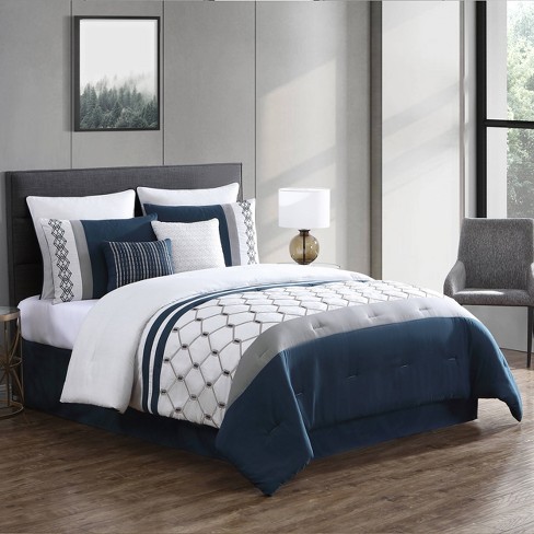 8pc King Ellison Embroidered Colorblock Comforter Bedding Set