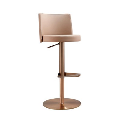 TOV Furniture Loosha Performance Vegan Leather and Rose Gold Adjustable Stool in Cafe Au Lait