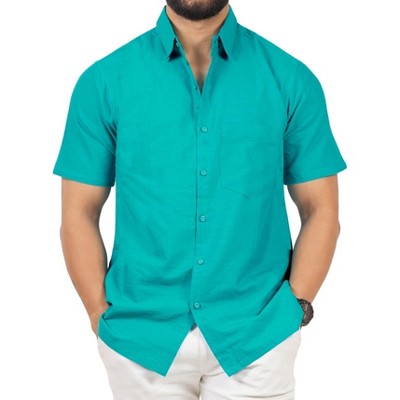 HAPPY BAY Men's Short Sleeve Button Down Hawaiian Shirt Cotton Solid Summer Vacation Business Casual Camp Collar Beach Shirts for Men