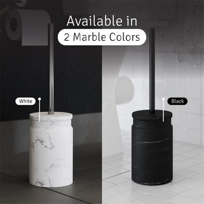 White Marble Toilet Brush and Holder Set with Metal Handle