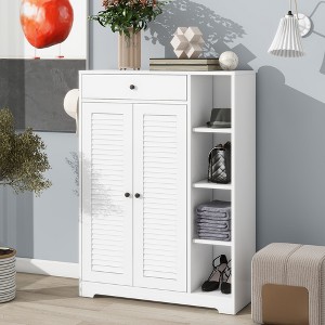 TIRAMISUBEST Freestanding Shoe Rack Organizer with 2 Shutter Door - White Mobile File Cabinet - 1 of 4