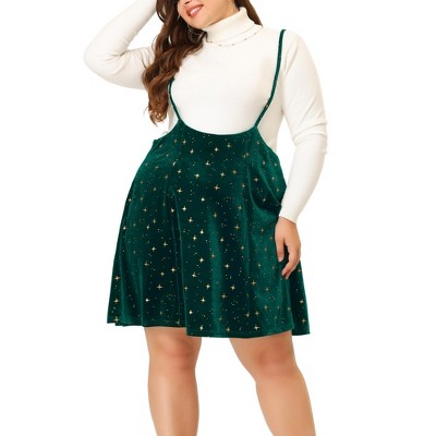 Agnes Orinda Women's Plus Size Basic High Waist Versatile Flared Skater Skirt Overall Dress