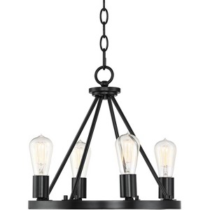 Franklin Iron Works Lacey Black Wagon Wheel Chandelier 16" Wide Rustic Farmhouse 4-Light LED Fixture for Dining Room House Kitchen Island Entryway - 1 of 4