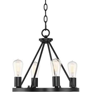 Franklin Iron Works Lacey Black Wagon Wheel Chandelier 16" Wide Rustic Farmhouse 4-Light LED Fixture for Dining Room House Kitchen Island Entryway