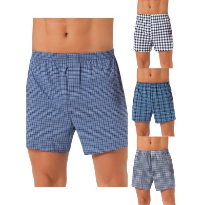 INSPIRE CHIC Men's 4 Pack Classic Elastic Waist Plaid Pattern Underwear Boxer Shorts