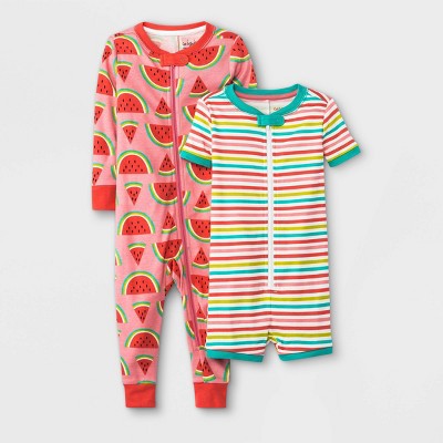 Image of Baby Girls' 2pk Loved Watermelon Union Suit - Cat & Jack™ Red 12M