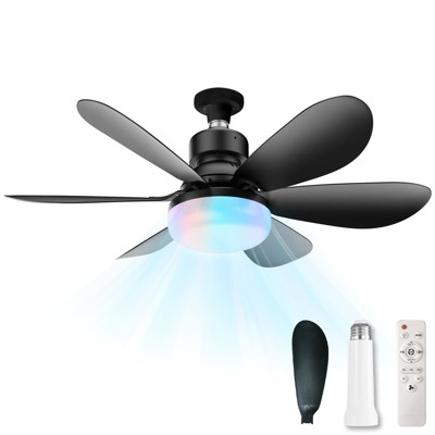 Aoibox Remote Control RGB Ceiling Fan with Light, Dimmable 3-Color, Smart Timer, E26 Base for Bedroom, Living Room, Kitchen