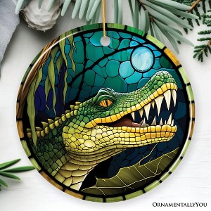 Artistic Wetlands Alligator Ceramic Ornament, Stained Glass Theme Nature Art of Swamp Animal| OrnamentallyYou - 1 of 4