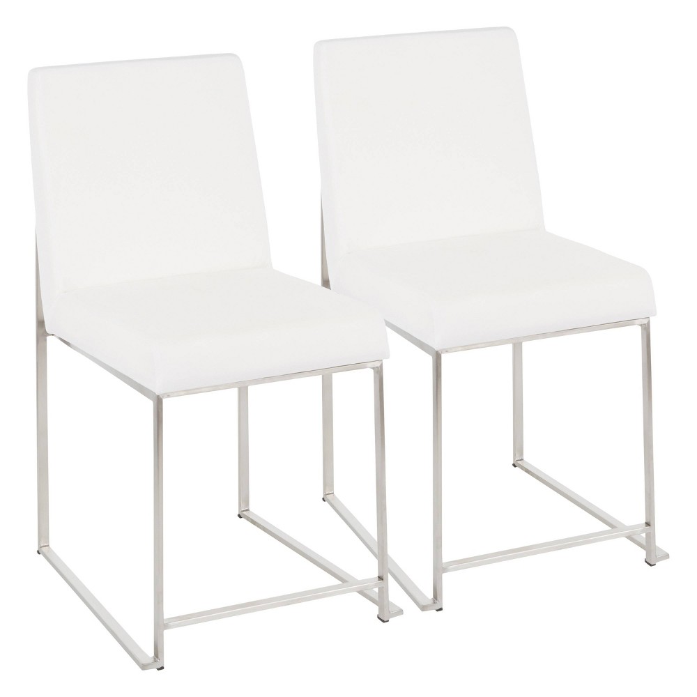 Photos - Dining Table Set of 2 High Back Fuji Contemporary Dining Chairs Stainless Steel/White V