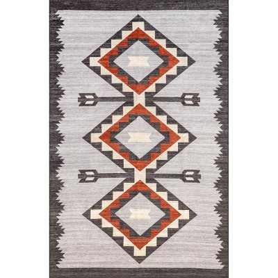 Nuloom Adilynn Aztec Machine Washable Indoor Area Rug Gray 5' x 8'