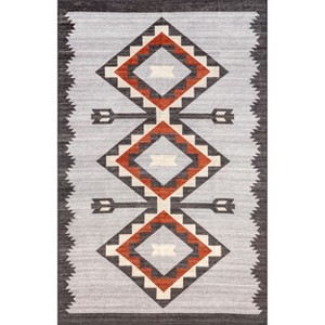 Nuloom Adilynn Aztec Machine Washable Indoor Area Rug Gray 5' x 8' - 1 of 4