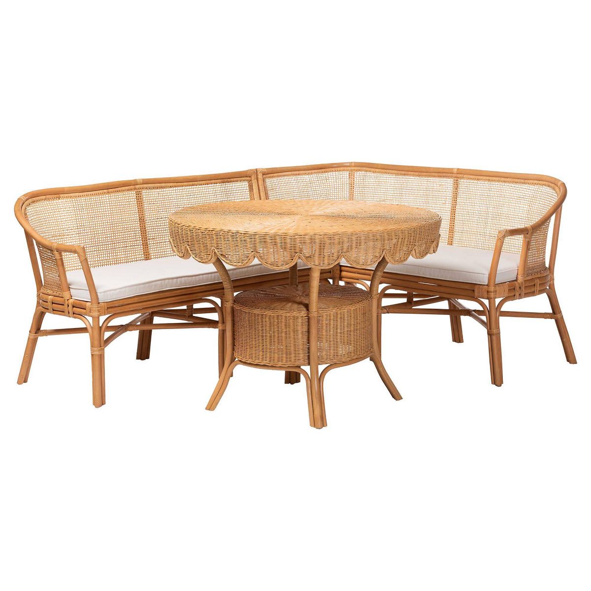 bali & pari Ceona 3  Piece Natural Rattan Dining Nook Set Light Honey