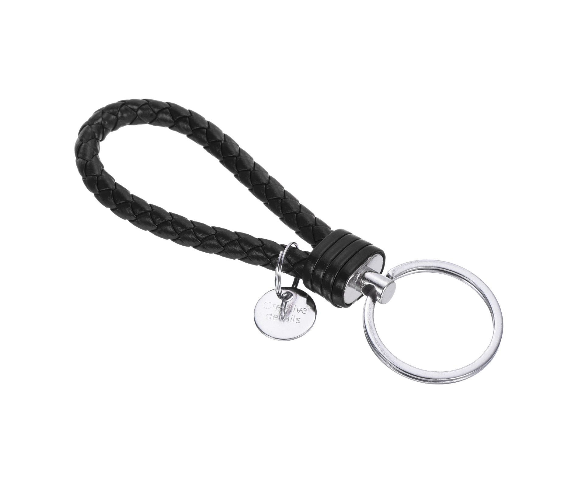 Unique Bargains Braided PU Leather Keychain with Stainless Steel Key Ring