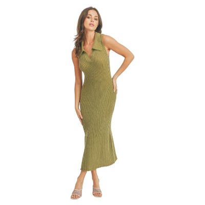 Slickblue Fall/Winter Olive Dress - Soft and Cozy Knit Fabric, Stretchy Fabric, Warm and Stylish, Sizes S, M, L