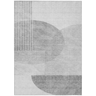 Gray Silver And Ivory Geometric Washable Indoor Outdoor Area Rug