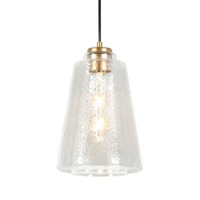 LNC Wohexiry  1-Light 7.9" Modern Geometric Mini Pendant Lighting, Matte Gold and Textured Glass