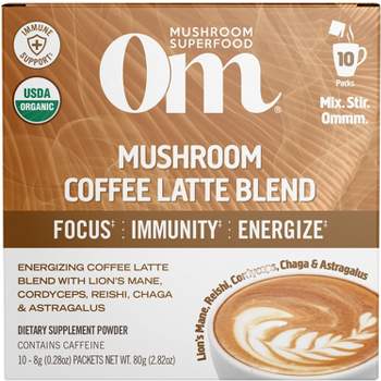 Om Mushrooms Mushroom Coffee Latte Blend, 10 Packets, 0.28 oz (8 g) Each