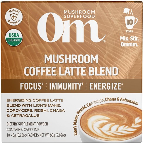 Om Mushrooms Mushroom Coffee Latte Blend, 10 Packets, 0.28 Oz (8 G