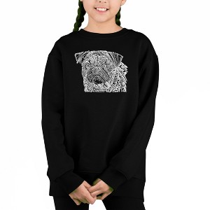 LA Pop Art Pug Face - Girl's Word Art Crewneck Sweatshirt - 1 of 3