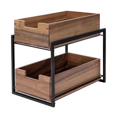 Seville Classics Acacia Wood 2-Tier Sliding Kitchen Pantry Storage Organization Baskets, 9" W x 14" D x 12.5" H — фото 8