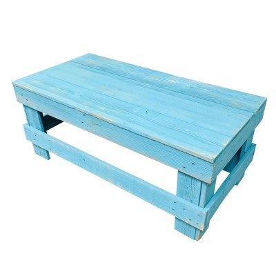 del Hutson Designs Natural Reclaimed Barnwood Rustic Contemporary Farmhouse Decor Style Living Room End or Coffee Table, Distressed Turquoise