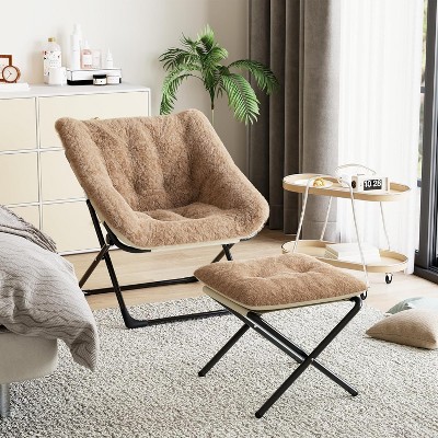 Garvee XL Foldable Saucer Chair with Plush Faux Fur, Non-Slip Base, Comfortable Lounge Accent Chair for Teens & Adults