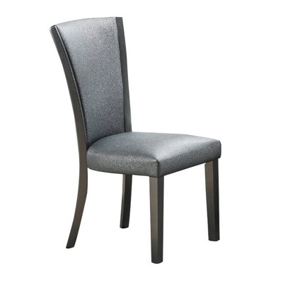 Set of 2 Wooden Trim Fabric Dining Chairs with Tapered Flared Back Gray - Benzara