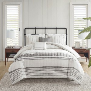 Sapphtopaz 5 PCS Duvet Set Cotton Jaquard Vertical Textured Woven Stripes & Embroidery Bedding Set with 2 Throw Pillow Bedding Set - 1 of 4