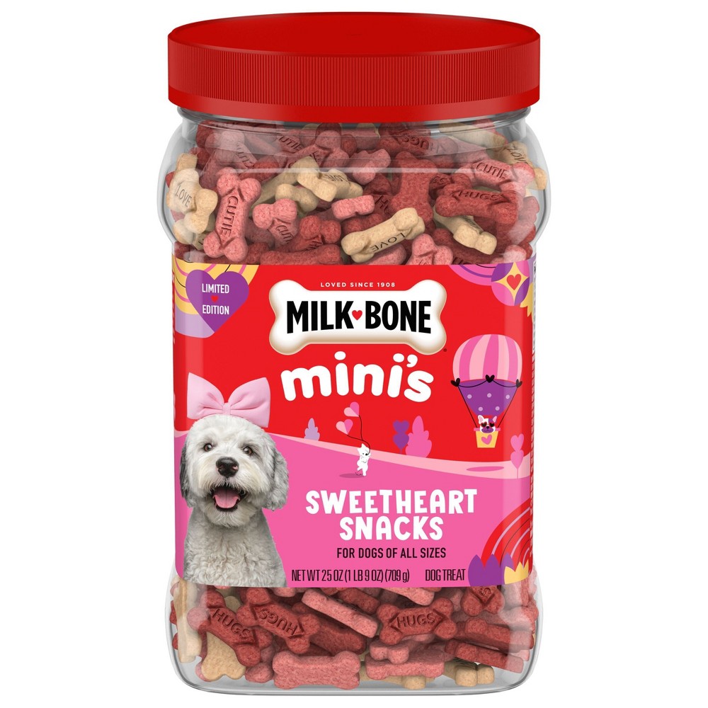Milk-Bone Valentine Sweetheart Snacks Dog Treats Biscuits Canister with Chicken, Bacon & Beef Flavor - 25oz