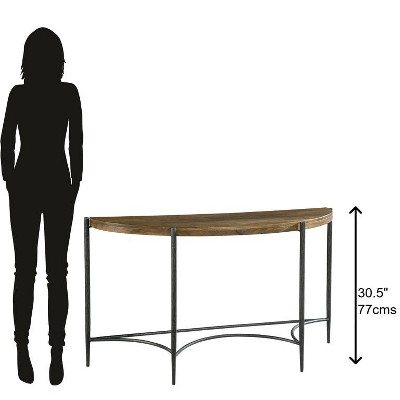 52'' Brown Wood and Metal Demilune Console Table