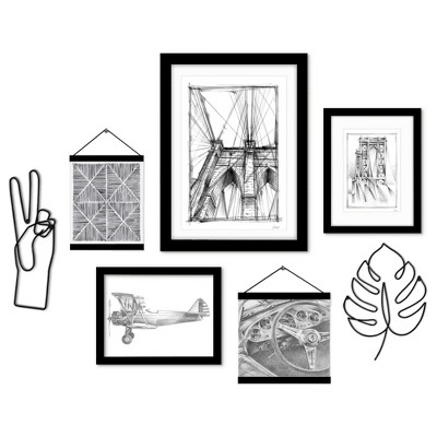 (set Of 7) Black Framed Multimedia Gallery Wall Art Set - The Bridges ...