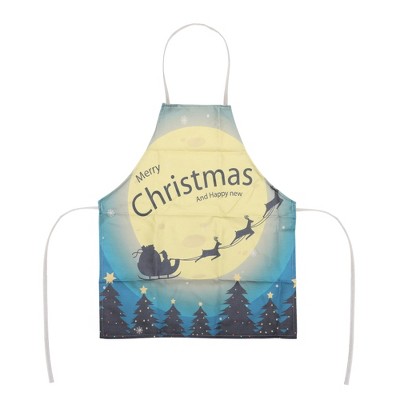 Unique Bargains Christmas Aprons Christmas Tree Santa Claus Linen Yellow Blue Black 21.65"x26.77" 1 Pcs