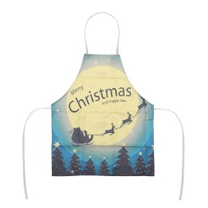 Unique Bargains Christmas Aprons Christmas Tree Santa Claus Linen Yellow Blue Black 21.65"x26.77" 1 Pcs - 1 of 4