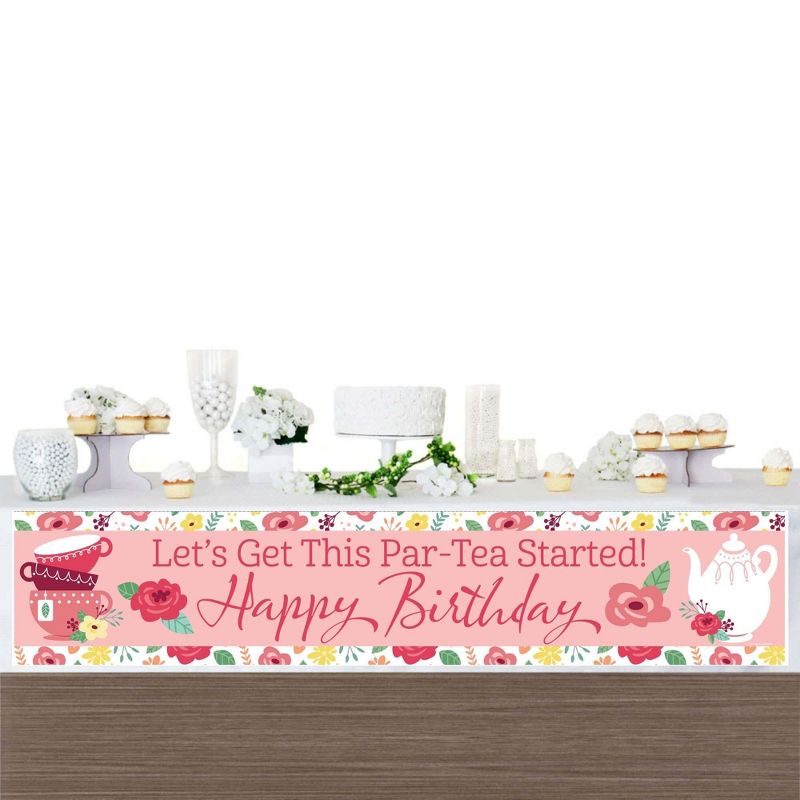 Big Dot of Happiness Floral Let's Par-Tea - Happy Birthday Garden Tea Party Decorations Party Banner, 3 of 8
