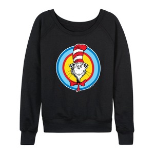 Women's - Dr. Seuss - Cat In the Hat Smile Lightweight French Terry Wide Neck Long Sleeve Shirt - 1 of 4