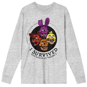 Five Nights at Freddy's I Survived with Four Characters Men's Heather Gray Long Sleeve Crew Neck Tee - 1 of 2